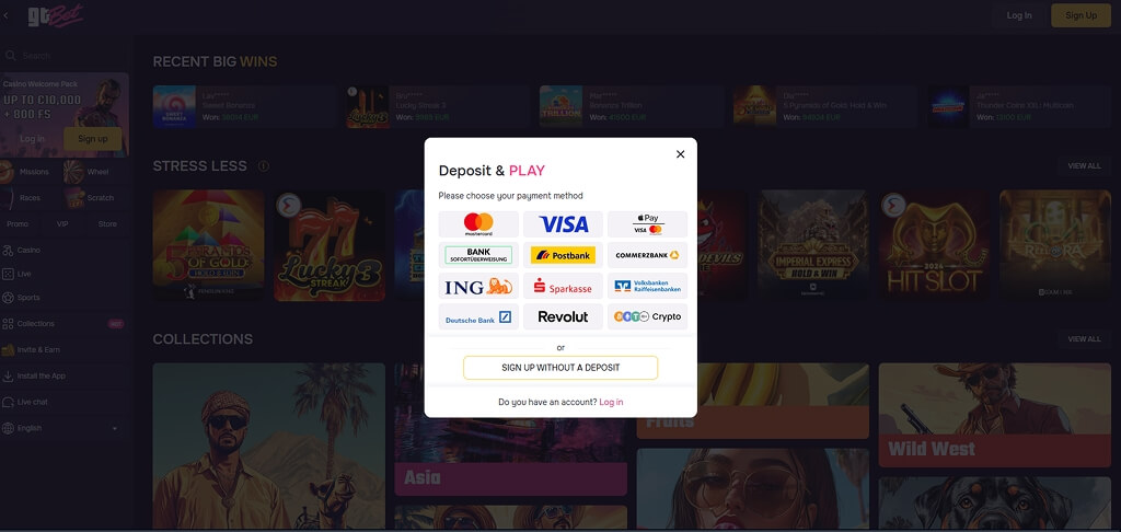 GtBet Casino Payment Methods